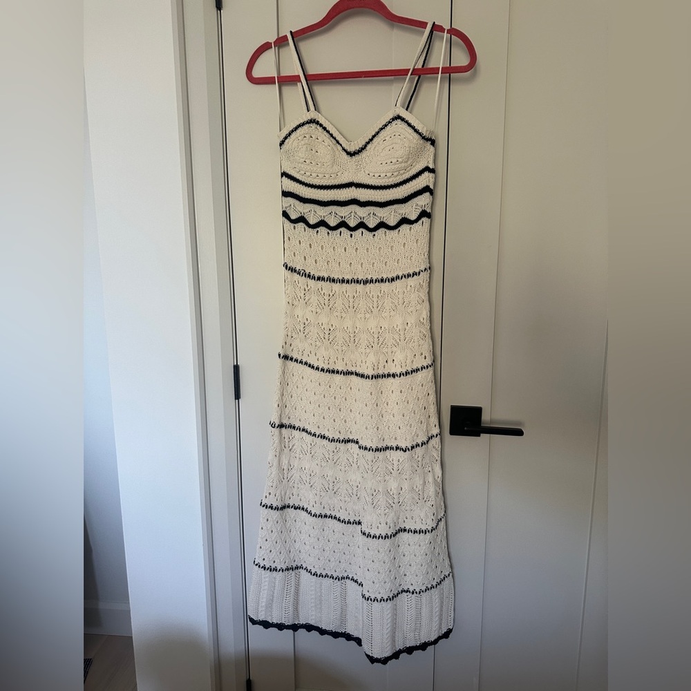 Zara Cream Crochet Maxi Dress with Black Accents - Picture 1 of 7